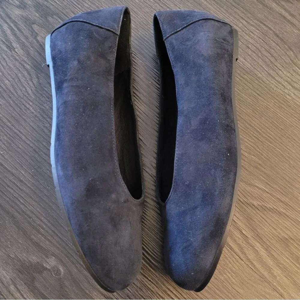 Eileen Fisher Una 2 Navy Blue Suede Flats 7.5 Minimalist Comfort Slip On Wedge